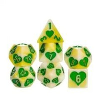 Thumbnail for 7pcs Dice Resin Pattern Hearts Green Font Yellow
