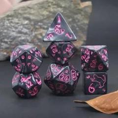 Pink Cats on Black Acrylic - 7pcs RPG Full Dice Set