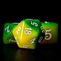 Thumbnail for Blend of Yellow & Green Acrylic - 7pcs RPG Full Dice Set Close