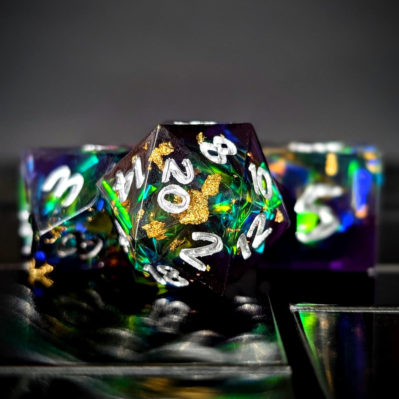 Candy in Purple & Black Sharp Resin - 7pcs RPG Dice Set