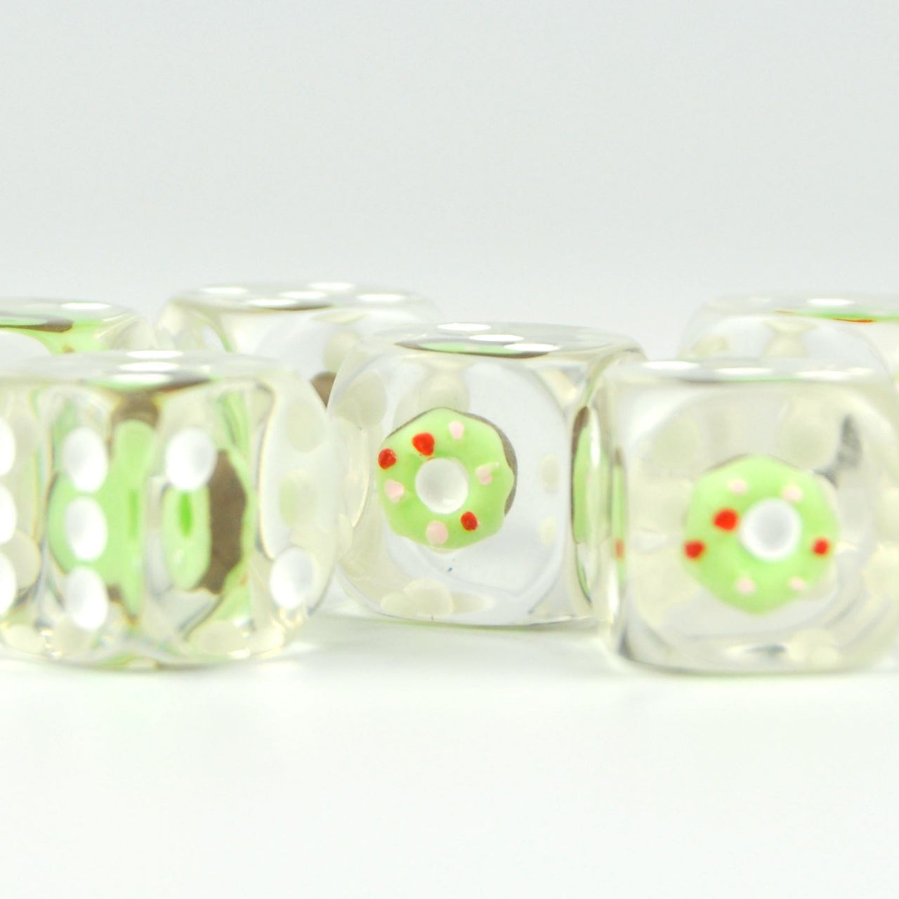 Green Donut in Clear Resin - 6pcs D6 RPG Dice Set