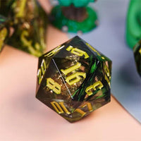 Thumbnail for Foil Feather Black, Green & Clear Filled Sharp Resin - 7pcs RPG Dice Set