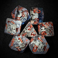 Thumbnail for Dragon Skull in Clear & Blue Resin - 7pcs RPG Full Dice Set