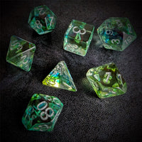 Thumbnail for Green & Black with Blue Swirl in Clear Resin - 7pcs RPG Full Dice Set