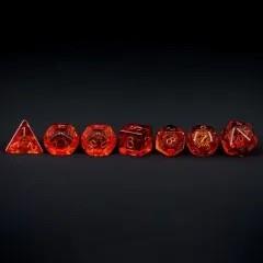 Cogs in Clear & Orange Resin - 7pcs RPG Full Dice Set