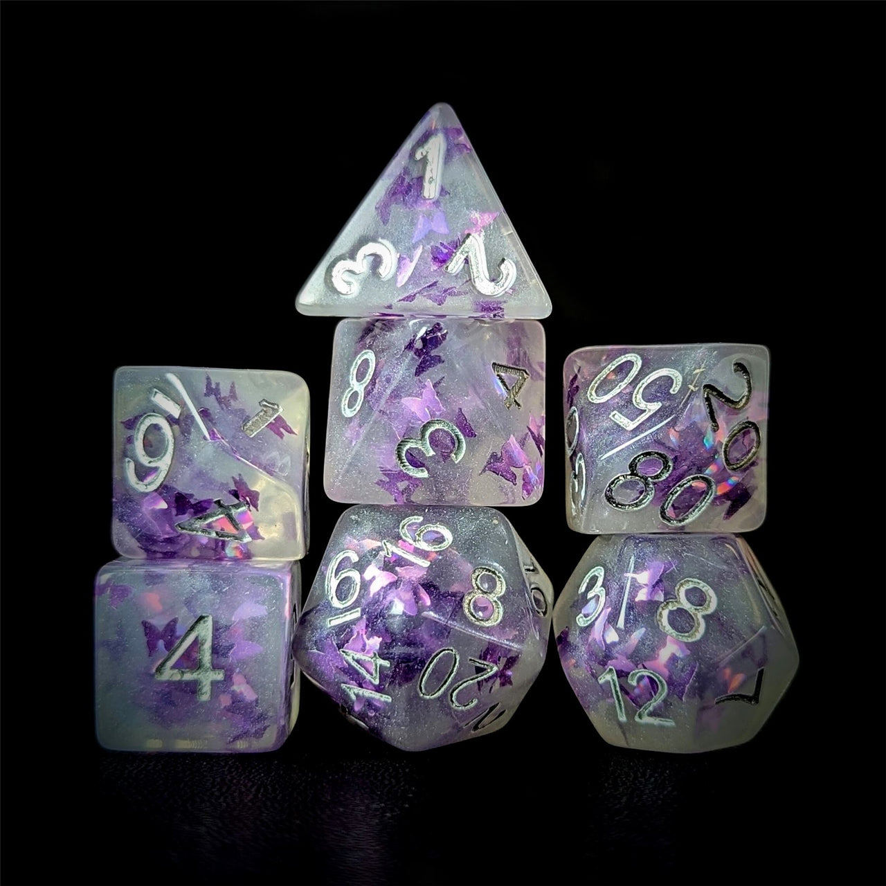 Butterfly in Purple Resin - 7pcs RPG Full Dice Set