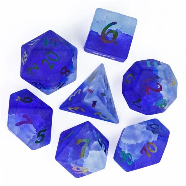 Cracked & Frosted Clear Blue Glass - 7pcs RPG Dice Set