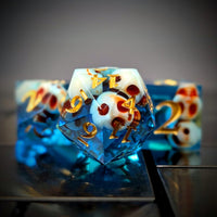 Thumbnail for 7pcs Dice Sharp Filled Skull Gold Font Blue