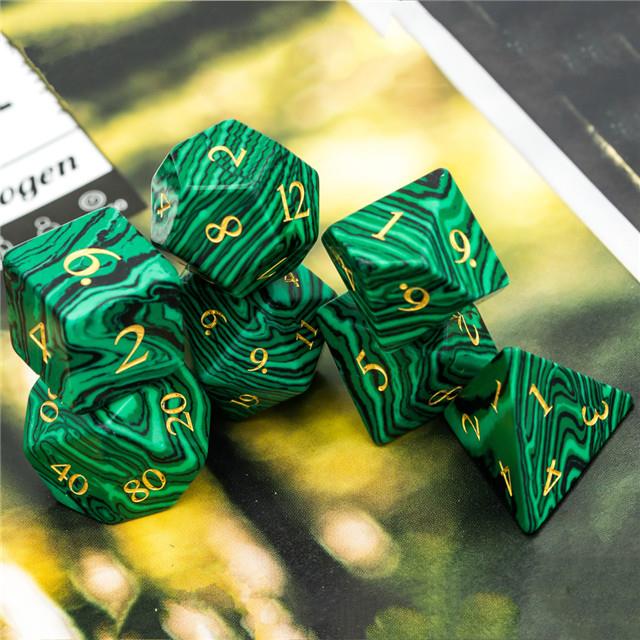 Green Malachite Gemstone - 7pcs RPG Dice Set