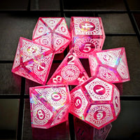 Thumbnail for White Pattern on Pink with Candy Sharp Resin - 7pcs RPG Dice Set
