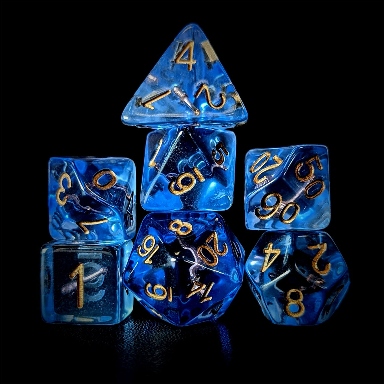 Violin in Clear & Blue Resin - 7pcs RPG Full Dice Set