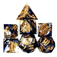 Thumbnail for Foil Feather Black, Blue & Clear Filled Sharp Resin - 7pcs RPG Dice Set