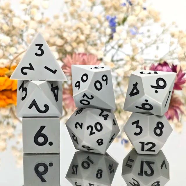 Black on Solid Grey Silicone - 7pcs RPG Full Dice Set