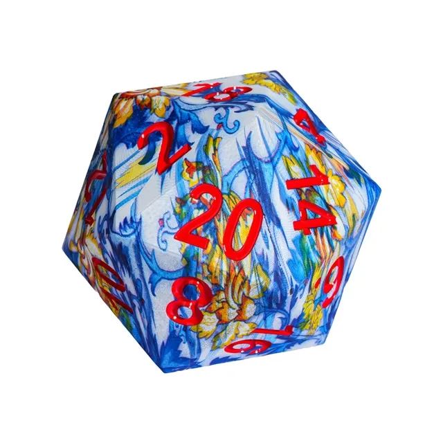 Porcelain on Hydro Dipped Resin  - 55mm D20 RPG Dice