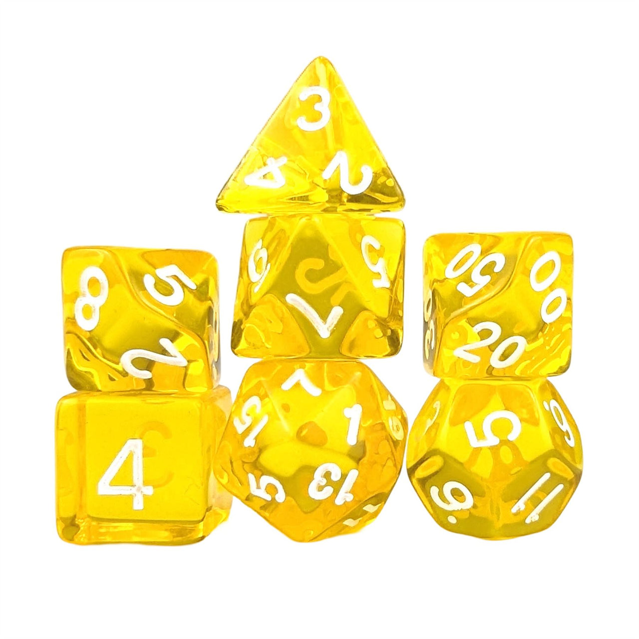 Clear Yellow Acrylic - 7pcs RPG Full Dice Set White Stack