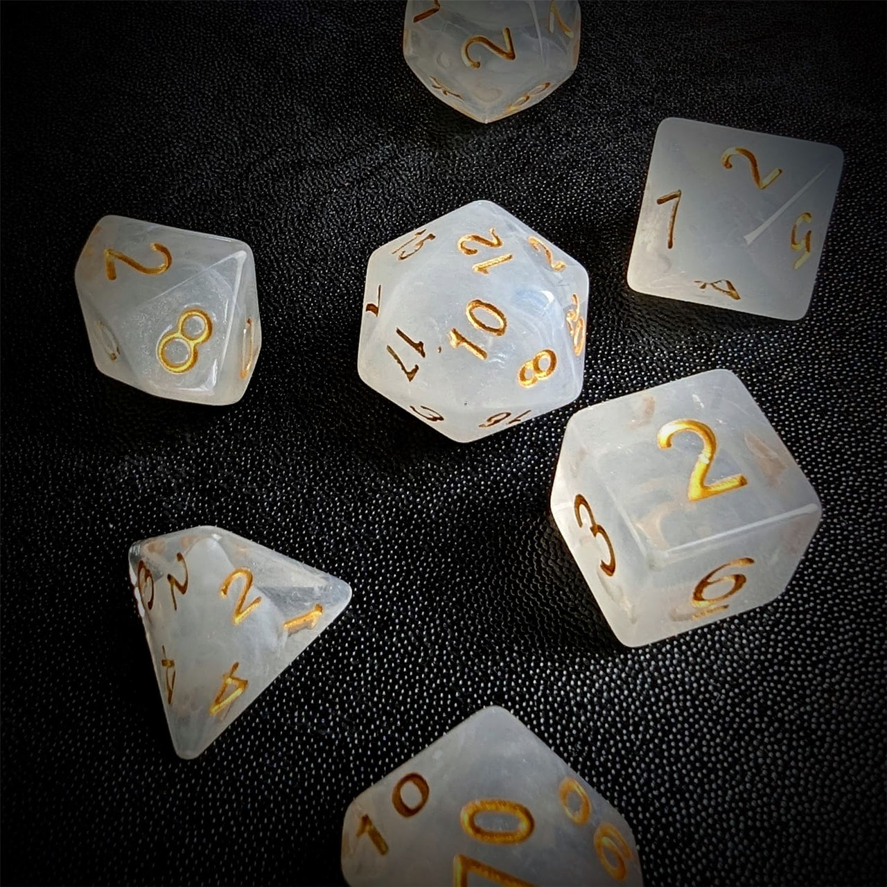 White Silk Acrylic - 7pcs RPG Full Dice Set Scatter