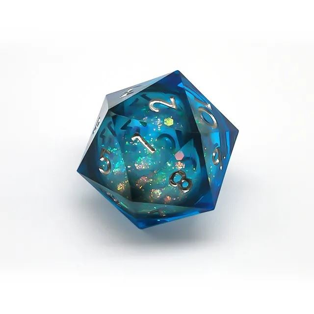 Blue Glitter in Clear Liquid Sharp Resin - D20 RPG Dice