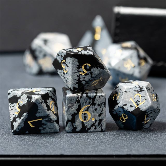 Frosted Black Snowflake Gemstone - 7pcs RPG Dice Set