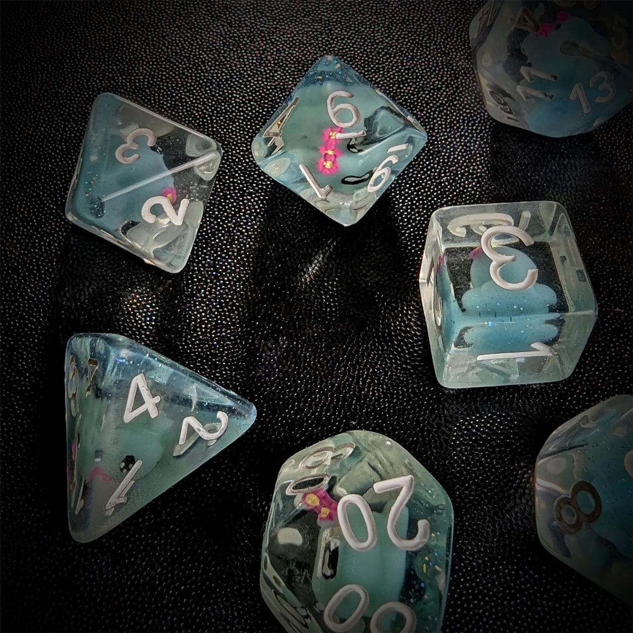 Octopus in Clear & Blue Resin - 7pcs RPG Full Dice Set