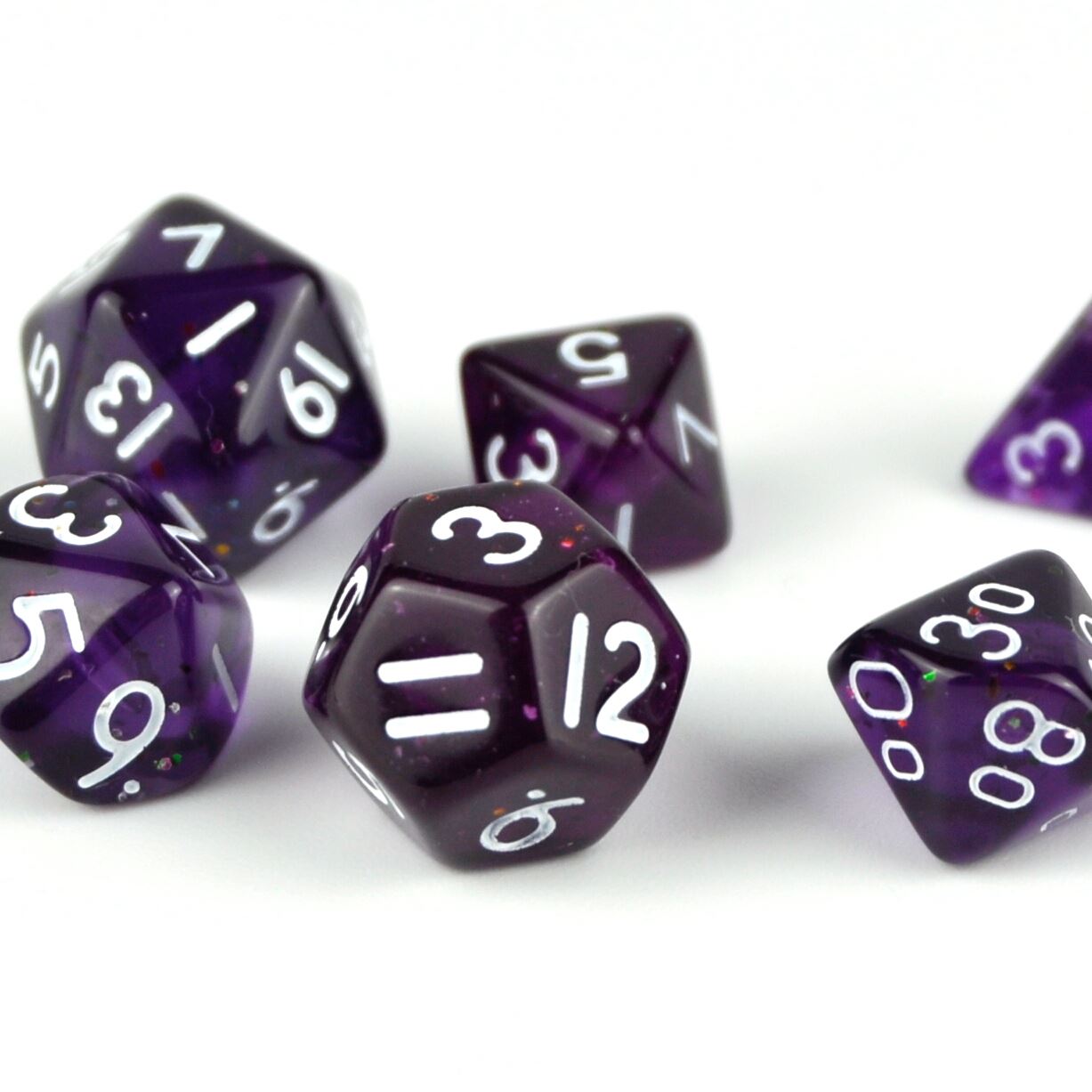 Glitter in Purple Acrylic - 7pcs RPG Mini Dice Set