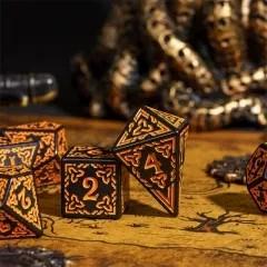 Orange Celtic Knot on Black Acrylic - 7pcs RPG Full Dice Set
