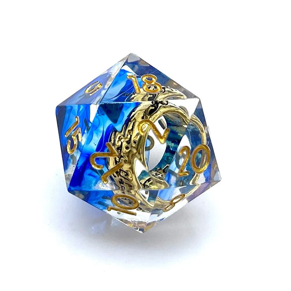 Gold Ring in Blue & Clear Filled Sharp Resin - 7pcs RPG Dice Set