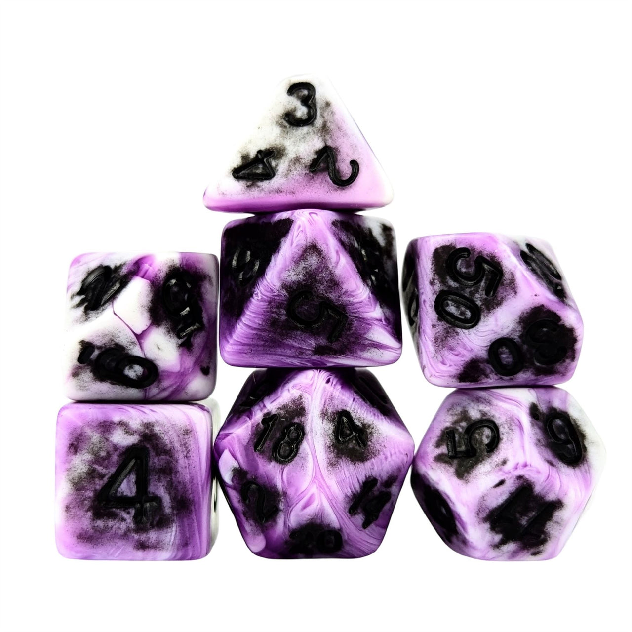 Washed Purple on White Acrylic - 7pcs RPG Full Dice Set White Stack