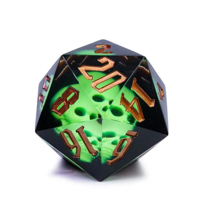 Green Skull in Black Sharp Resin - D20 RPG Dice