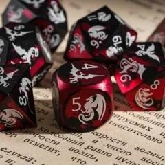 7pcs Dice Metal Aluminium White Font Dragon Red Black
