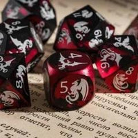 Thumbnail for 7pcs Dice Metal Aluminium White Font Dragon Red Black
