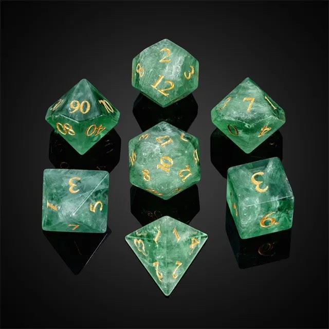 Green Fluorite Gemstone - 7pcs RPG Dice Set