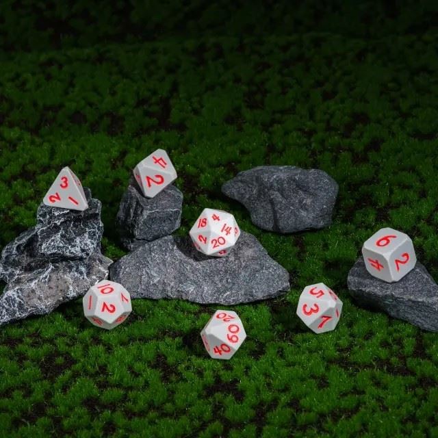 Red on Solid Grey Silicone - 7pcs RPG Full Dice Set