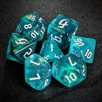 Thumbnail for Glitter in Blue & Green Acrylic - 7pcs RPG Full Dice Set Top