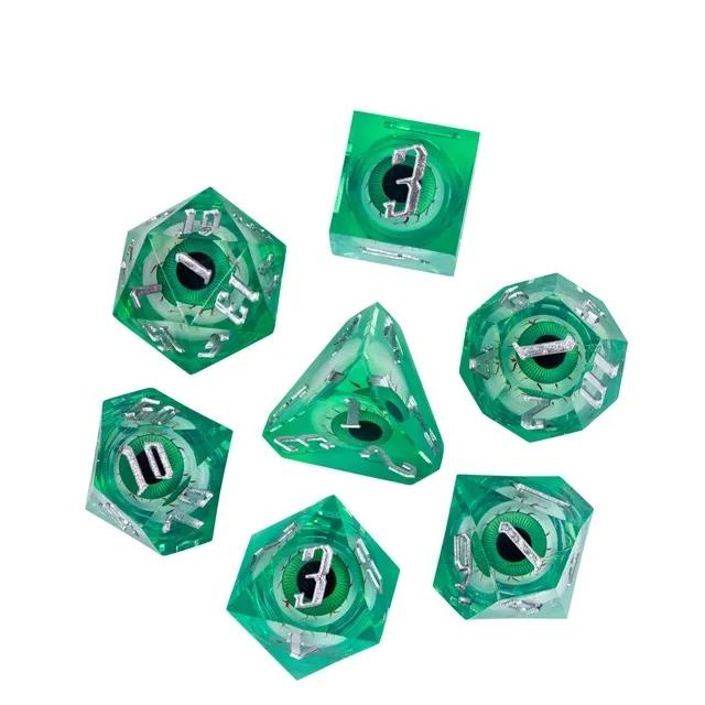 Eye Ball in Green Filled Sharp Resin - 7pcs RPG Dice Set