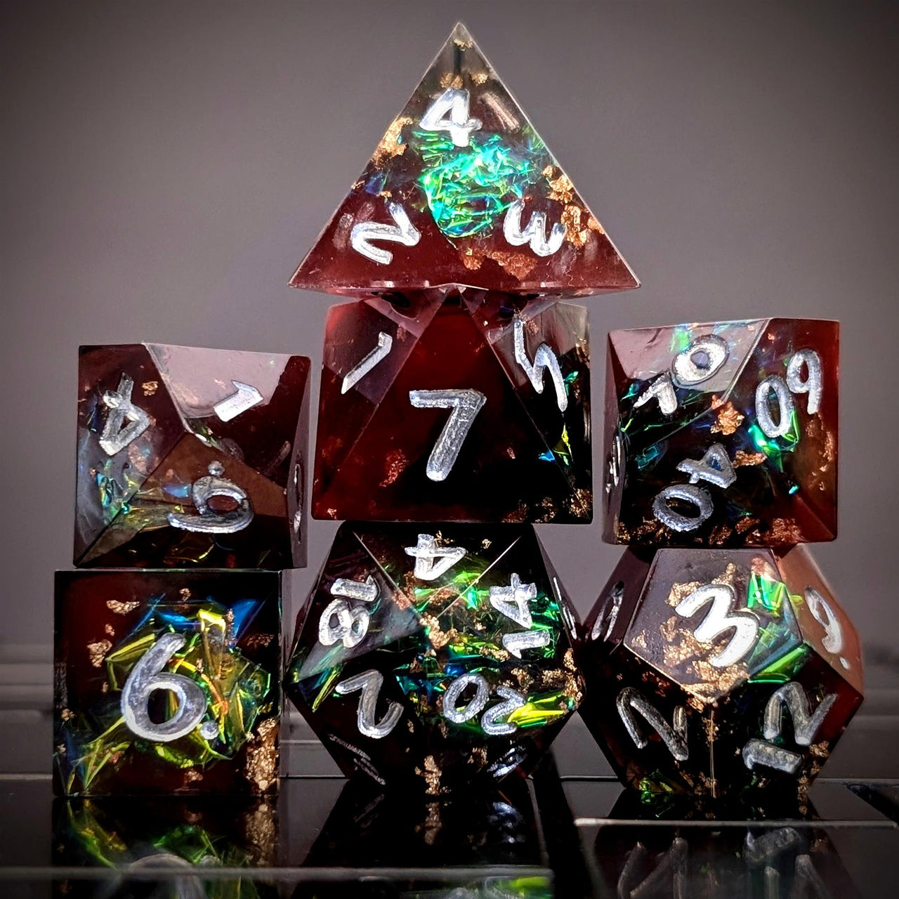 Candy in Brown & Black Sharp Resin - 7pcs RPG Dice Set