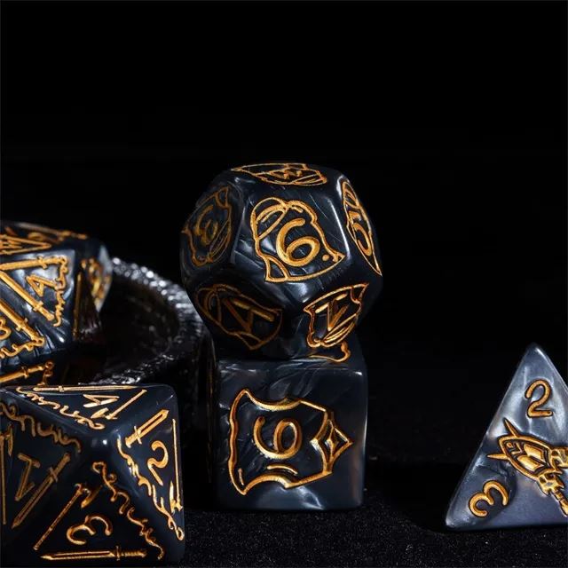 Weapons on Silk Black Acrylic - 7pcs RPG Oversized Dice Set