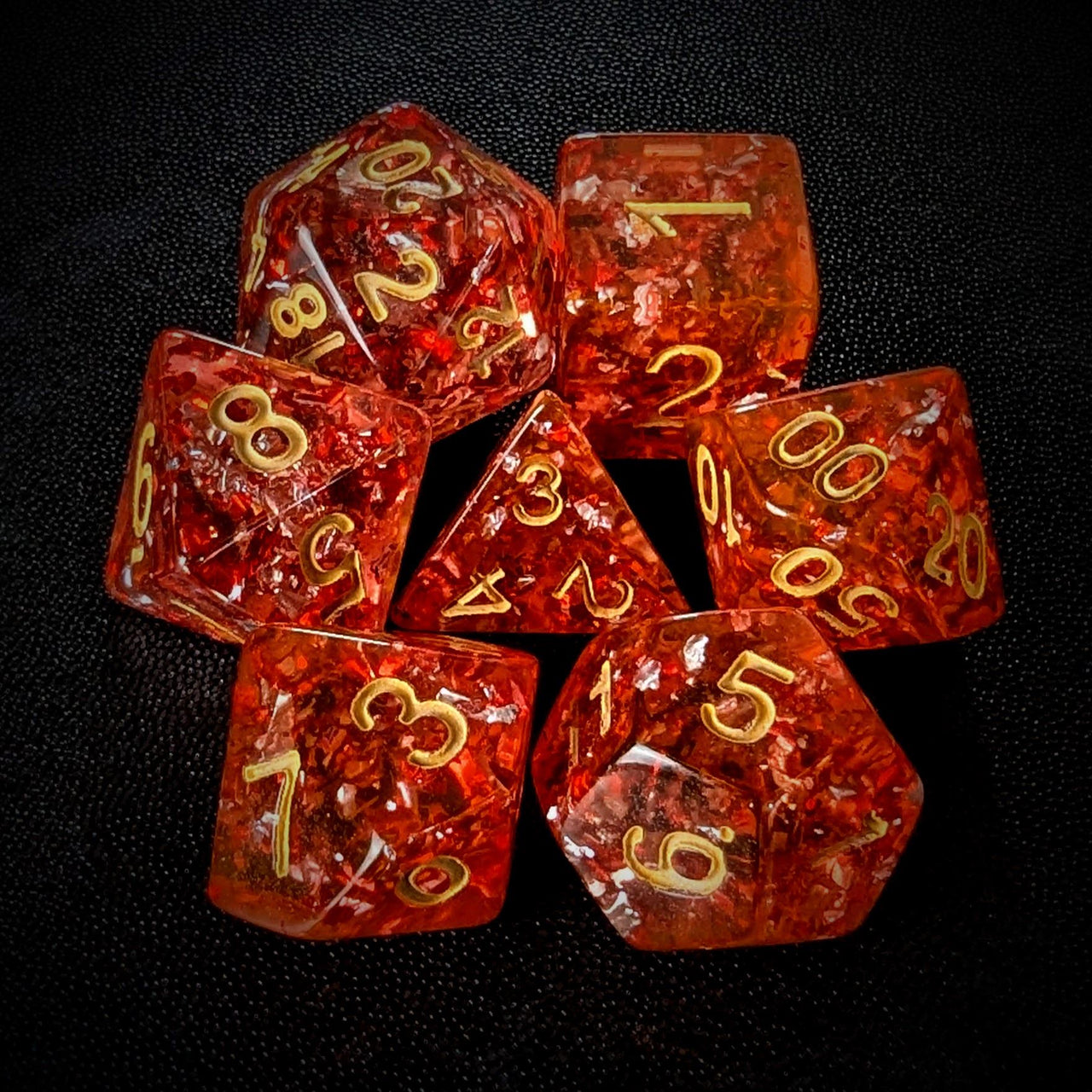 Silver Foil in Clear & Red Resin - 7pcs RPG Full Dice Set