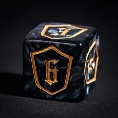 6pcs D6 16mm Dice Acrylic Gold Font Shield Black