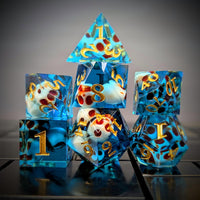 Thumbnail for 7pcs Dice Sharp Filled Skull Gold Font Blue