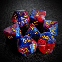 Thumbnail for Glitter in Blue & Red Acrylic - 7pcs RPG Full Dice Set Top