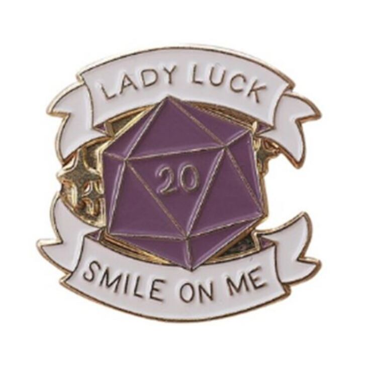 Gold & Purple D20 Lady Luck Pin - Novelty