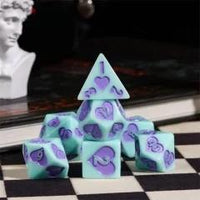 Thumbnail for 7pcs Dice Resin Pattern Hearts Purple Font Mint Green