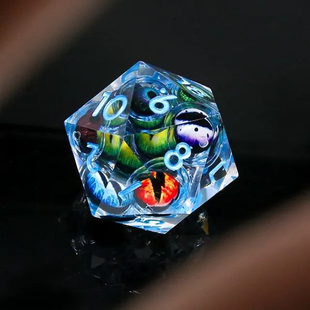 Dragon Eyes in Clear Liquid Sharp Resin - D20 RPG Dice