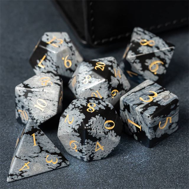 Frosted Black Snowflake Gemstone - 7pcs RPG Dice Set