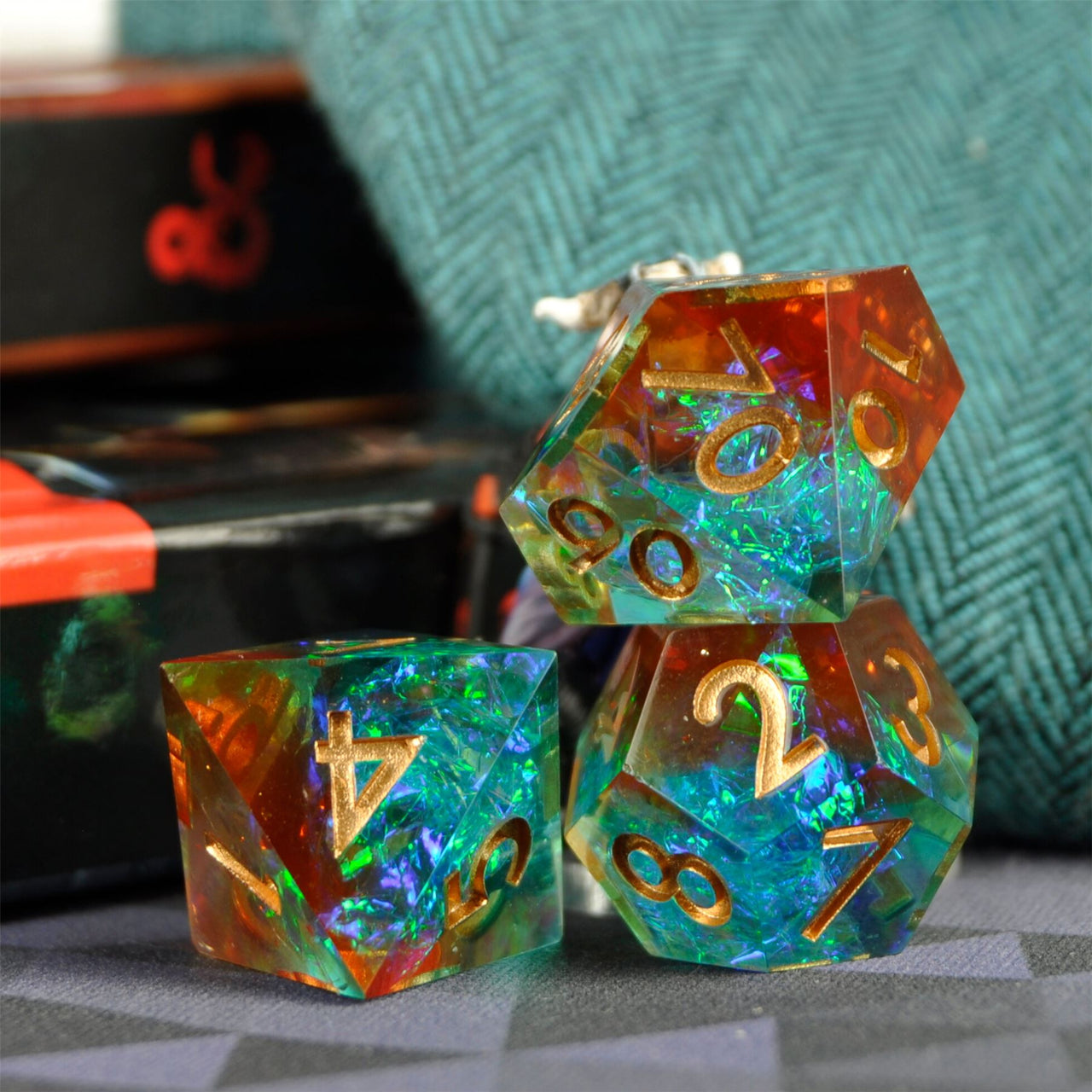 Candy in Cyan & Orange Sharp Resin - 7pcs RPG Dice Set