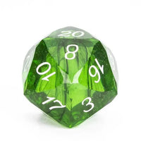 Thumbnail for D20 Dice Sharp 30mm Facet Swirl White Font Green