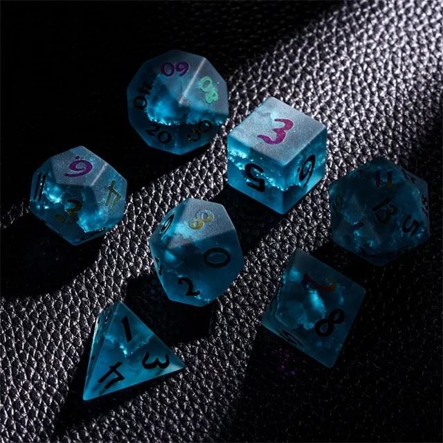 Cracked & Frosted Blue Glass - 7pcs RPG Dice Set