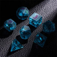 Thumbnail for Cracked & Frosted Blue Glass - 7pcs RPG Dice Set