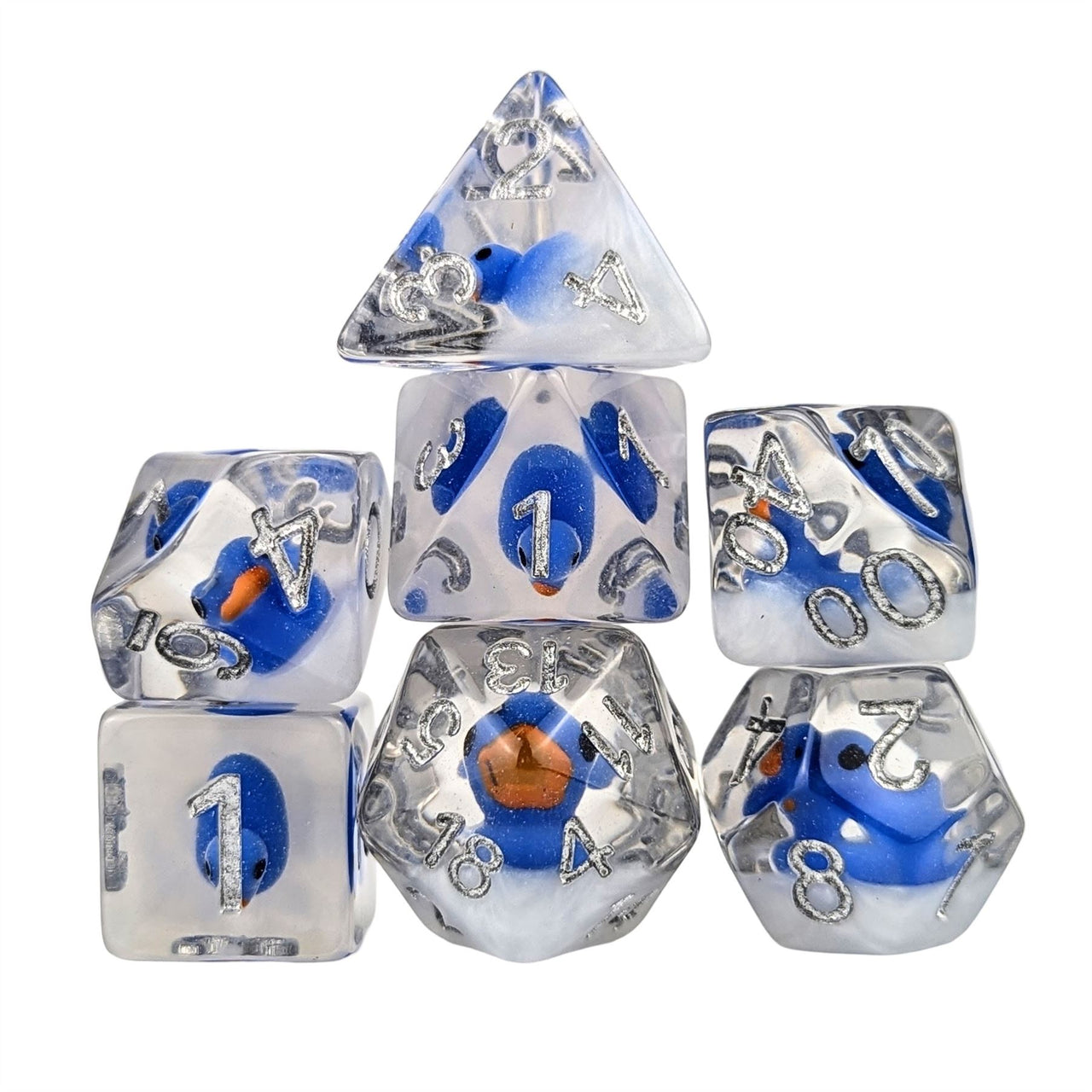 Blue Duck in Clear Resin - 7pcs RPG Full Dice Set