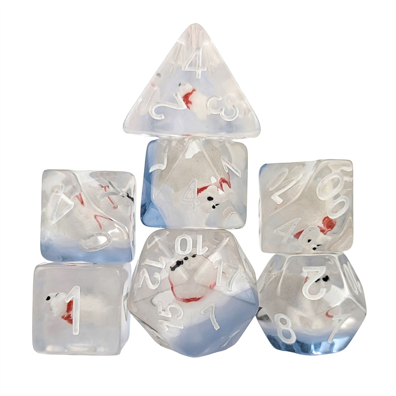 Polar Bear in Clear & Blue Resin - 7pcs RPG Full Dice Set